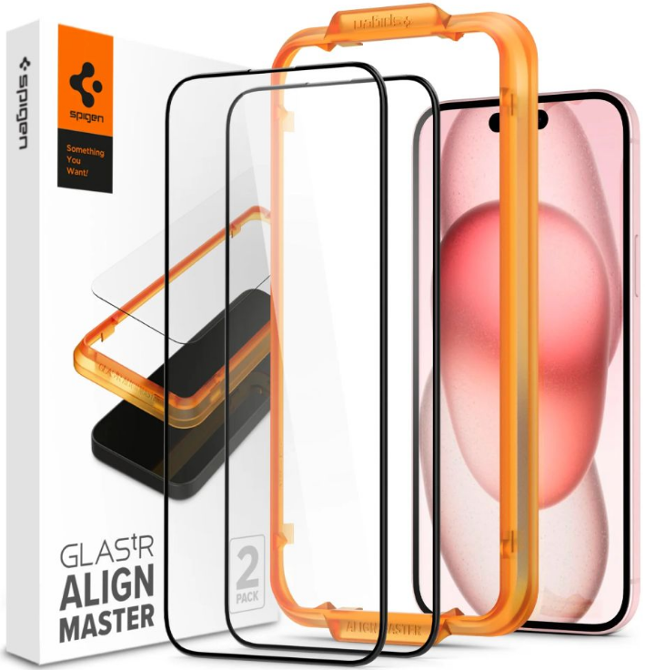 Spigen GLAS.tR ALIGNmaster - Αντιχαρακτικό Fullface Γυάλινο Tempered Glass Apple iPhone 15 Plus - 2 Τεμάχια - Black (AGL06886