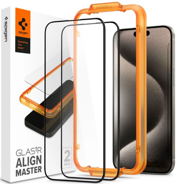 Spigen GLAS.tR ALIGNmaster - Αντιχαρακτικό Fullface Γυάλινο Tempered Glass Apple iPhone 15 Pro Max - 2 Τεμάχια - Black (AGL06