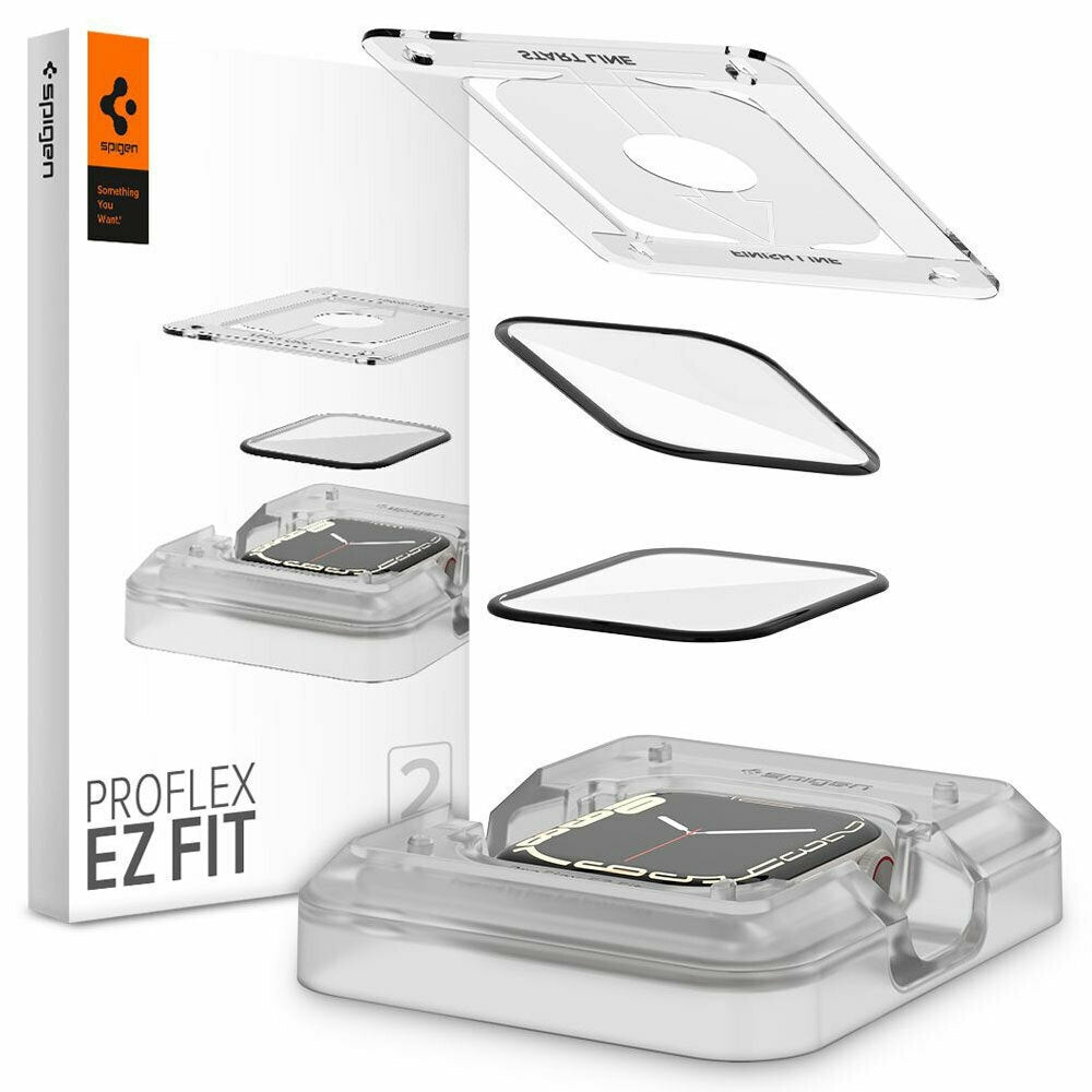 Spigen ProFlex "EZ FIT" Tempered Glass - Fullface Αντιχαρακτικό Γυαλί Οθόνης Apple Watch 9 / 8 / 7 45mm - 2 Τεμάχια (AFL04051
