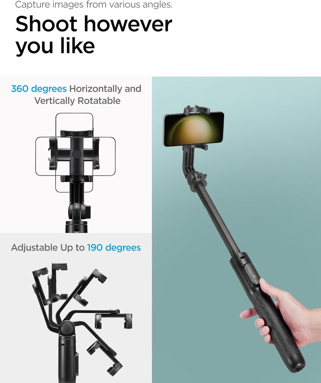 Spigen S560W Bluetooth Selfie Stick Tripod - Ασύρματο Bluetooth Selfie Stick και Τρίποδο με Τηλεχειριστήριο - Black (AMP05813