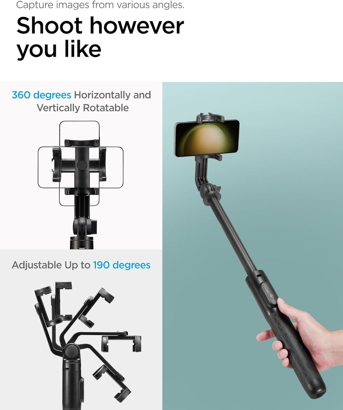 Spigen S560W Bluetooth Selfie Stick Tripod - Ασύρματο Bluetooth Selfie Stick και Τρίποδο με Τηλεχειριστήριο - Black (AMP05813