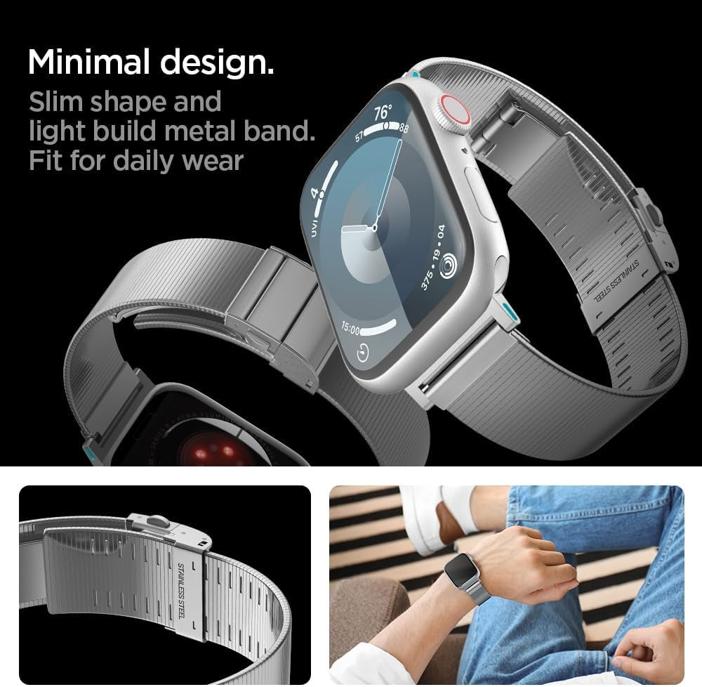 Λουράκι Apple Watch Ultra/SE/11/10/9/8/7/6/5/4 (49/46/45/44mm) - Spigen Sleek Link από Ανοξείδωτο Ατσάλι - Silver (AMP07224)