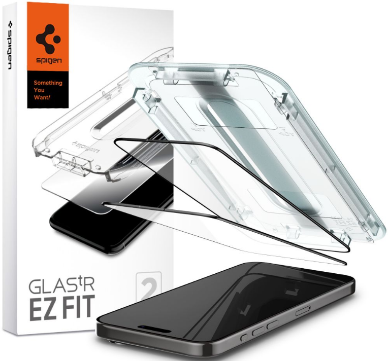Spigen Tempered Glass GLAS.tR EZ Fit - FullFace Αντιχαρακτικό Γυαλί Προστασίας Οθόνης - Apple iPhone 15 Pro - 2 Τεμάχια - Bla