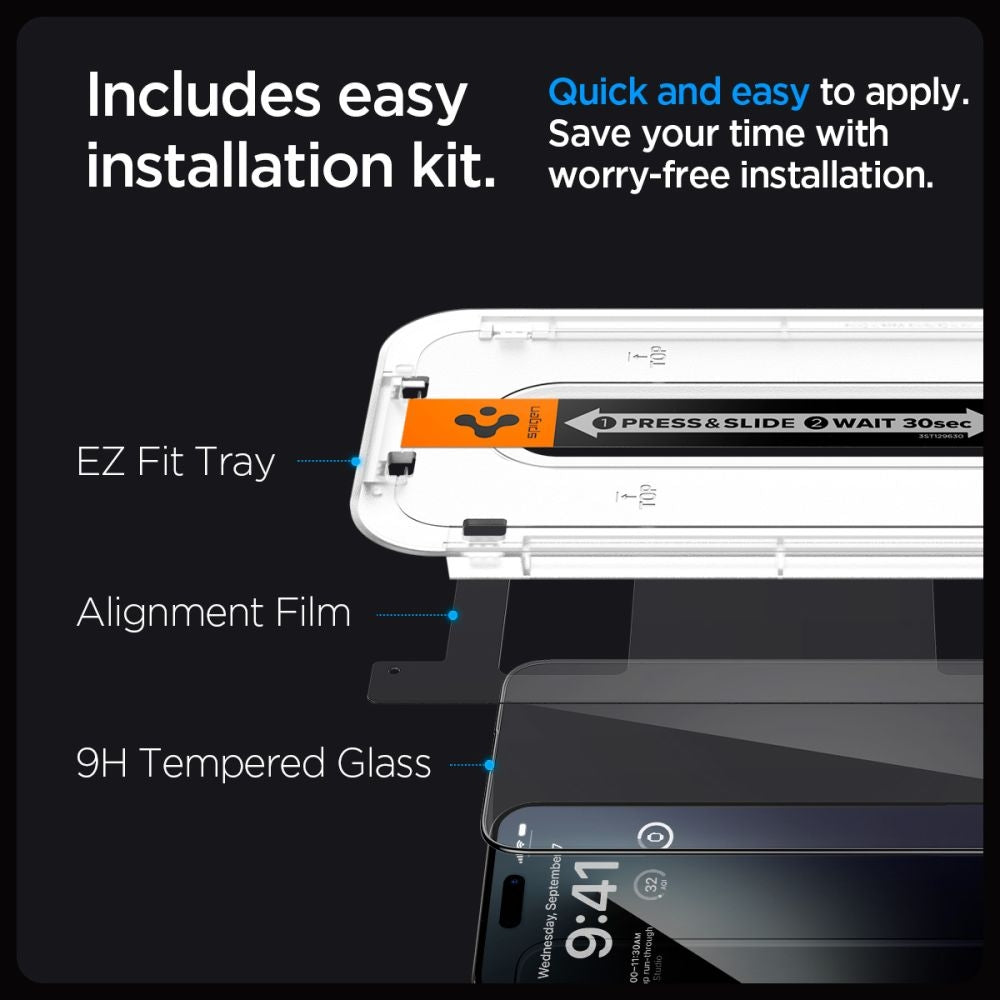 Spigen Tempered Glass GLAS.tR EZ Fit - FullFace Αντιχαρακτικό Γυαλί Προστασίας Οθόνης - Apple iPhone 15 Pro Max - 2 Τεμάχια -