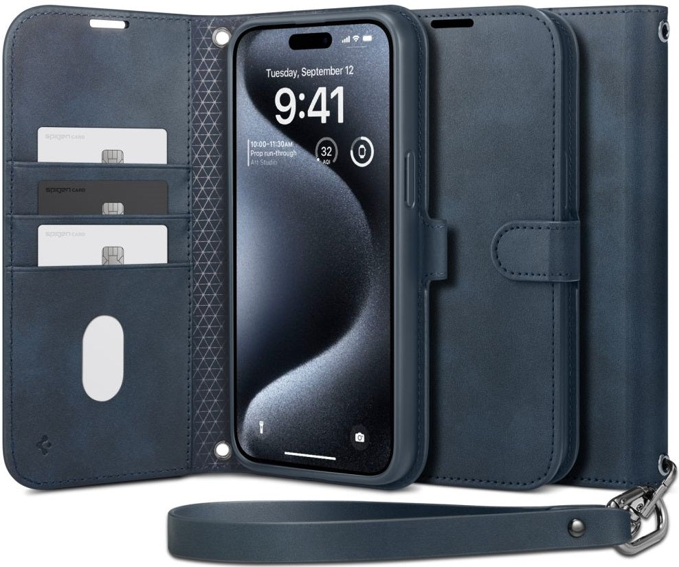 Spigen Wallet S Pro - Ανθεκτική Θήκη Πορτοφόλι Apple iPhone 15 Pro με Αποσπώμενο Λουράκι Χειρός / Λαιμού - Navy (ACS06741)