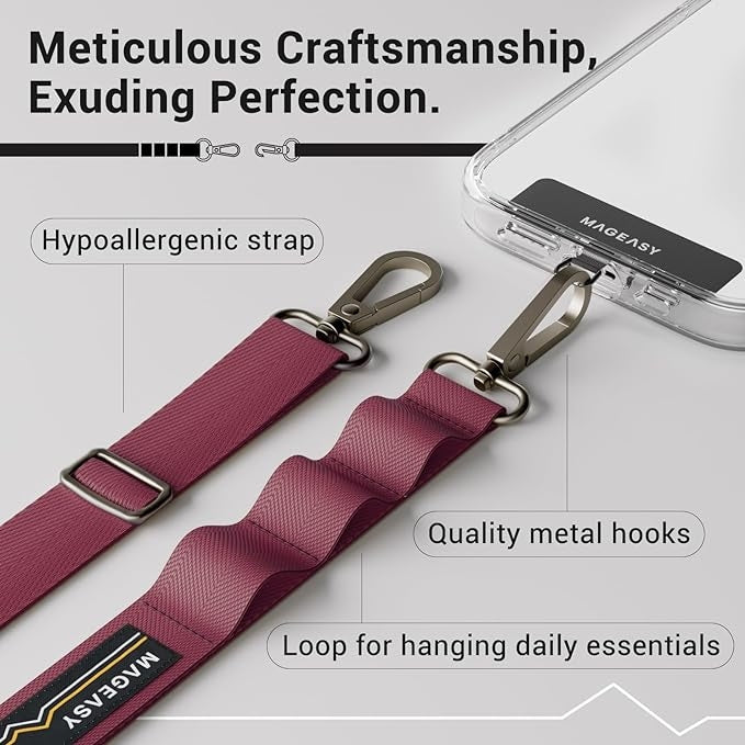SwitchEasy MagEasy Sling Strap & Strap Card 20mm - Αποσπώμενο Λουράκι Λαιμού για Θήκες Κινητών iPhone - Burgundy (MPHIPH159BD
