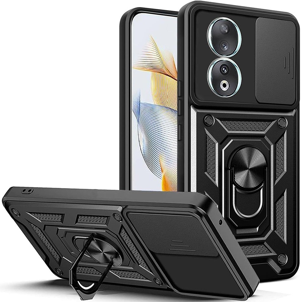 Techsuit CamShield - Ανθεκτική Θήκη με Κάλυμμα για την Κάμερα & Μεταλλικό Ring Holder - Honor 90 - Black (5949419070486)