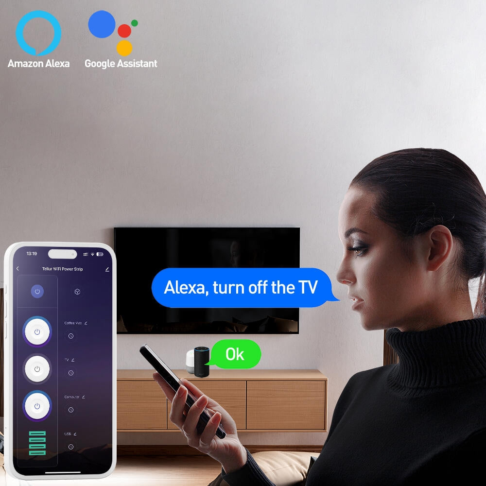Tellur Wi-Fi Smart Power Strip - Wi-Fi Πολύπριζο με 3 x Υποδοχές Schuko 2500W με Διακόπτη & Καλώδιο 200cm - 3 x USB-A / 1 x T