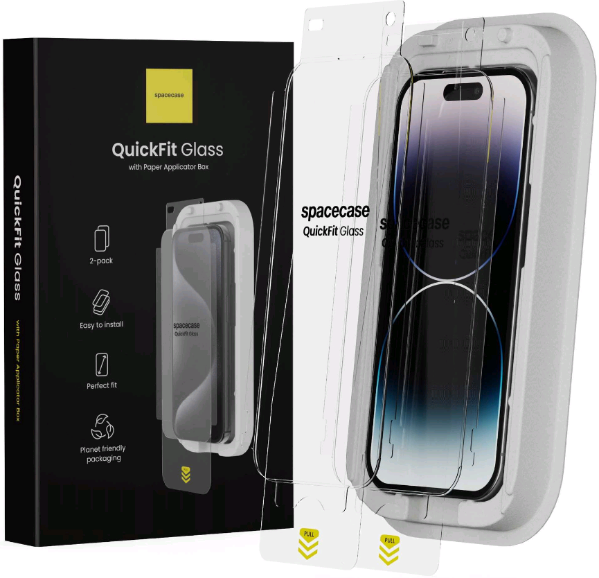 Tempered Glass iPhone 14 Pro Spacecase QuickFit Glass Αντιχαρακτικό Γυαλί Προστασίας Οθόνης με Απλικατέρ QuickFit 2 Τεμάχια -