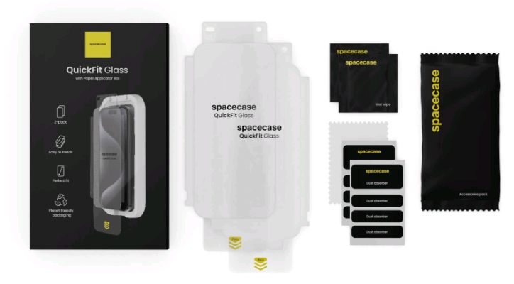 Tempered Glass iPhone 14 Pro Spacecase QuickFit Glass Αντιχαρακτικό Γυαλί Προστασίας Οθόνης με Απλικατέρ QuickFit 2 Τεμάχια -