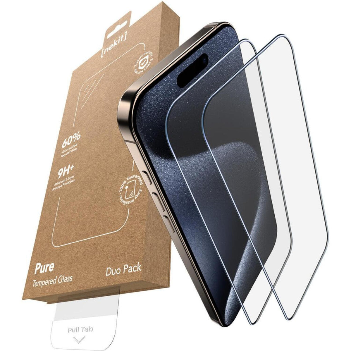 Tempered Glass iPhone 15 Pro Max Nekit Pure Premium Ανθεκτικό 9Η+ Full Face Αντιχαρακτικό Γυαλί Προστασίας Οθόνης με Απλικατέ