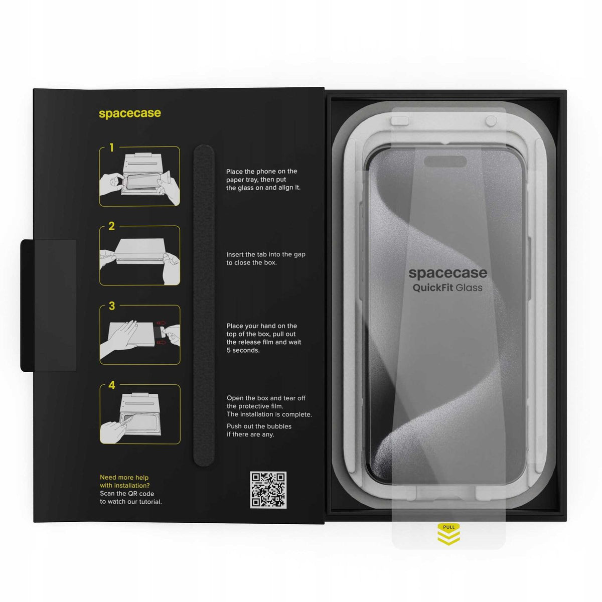 Tempered Glass iPhone 15 Pro Max Spacecase QuickFit Glass Αντιχαρακτικό Γυαλί Προστασίας Οθόνης με Απλικατέρ QuickFit 2 Τεμάχ