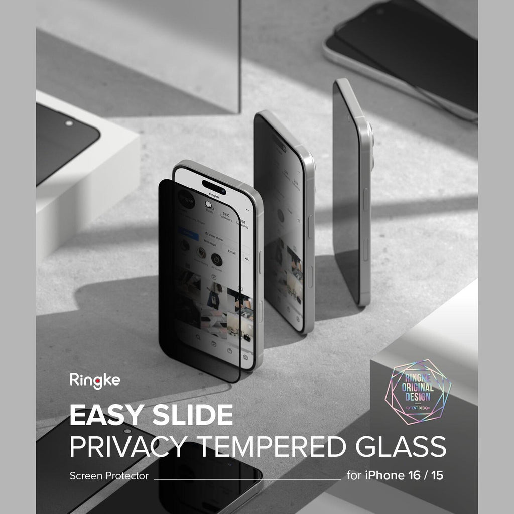 Tempered Glass iPhone 16 / 15 Ringke Easy Slide Privacy Full Face Αντιχαρακτικό Γυαλί Προστασίας Απορρήτου Οθόνης 2 Τεμάχια -