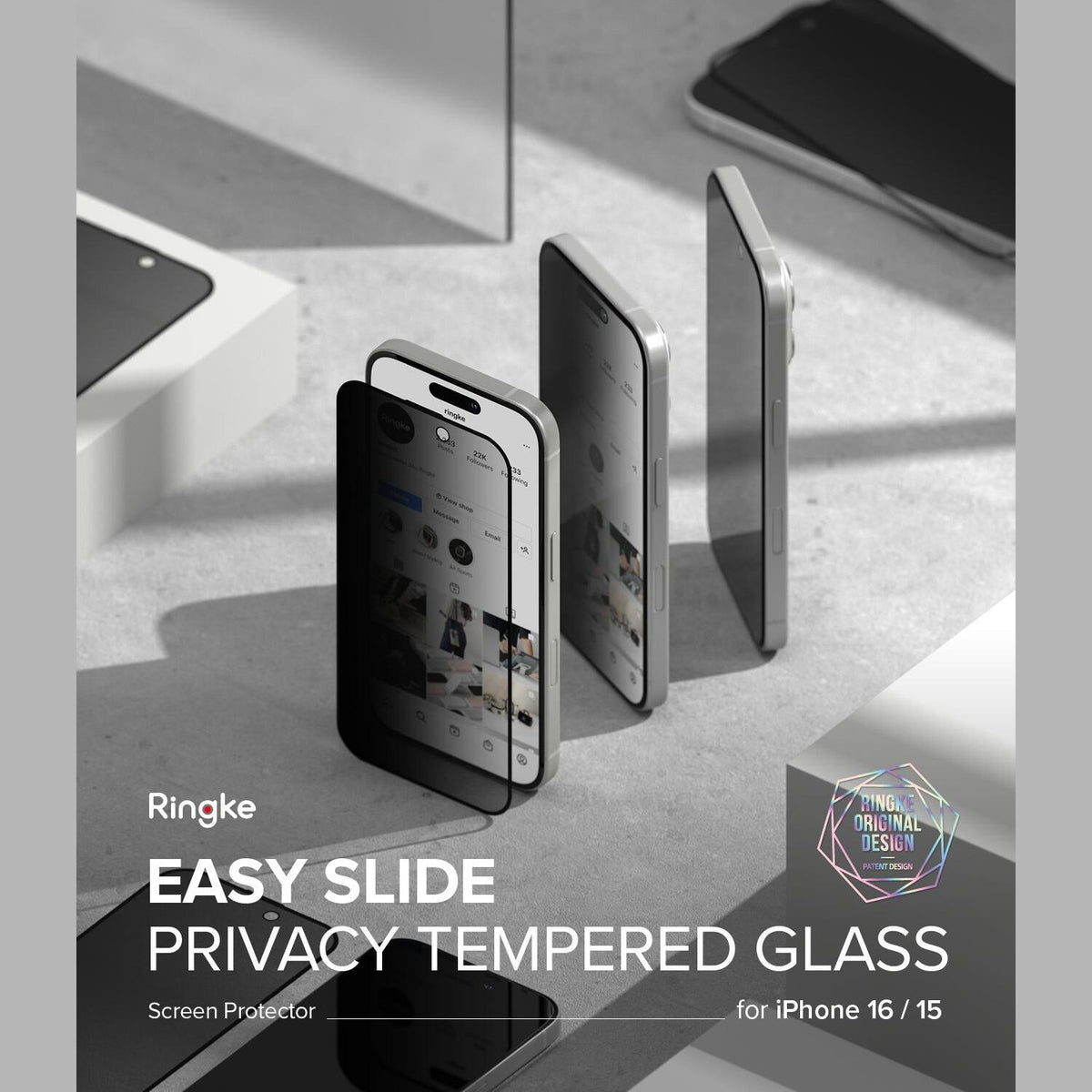 Tempered Glass iPhone 16 / 15 Ringke Easy Slide Privacy Full Face Αντιχαρακτικό Γυαλί Προστασίας Απορρήτου Οθόνης 2 Τεμάχια -