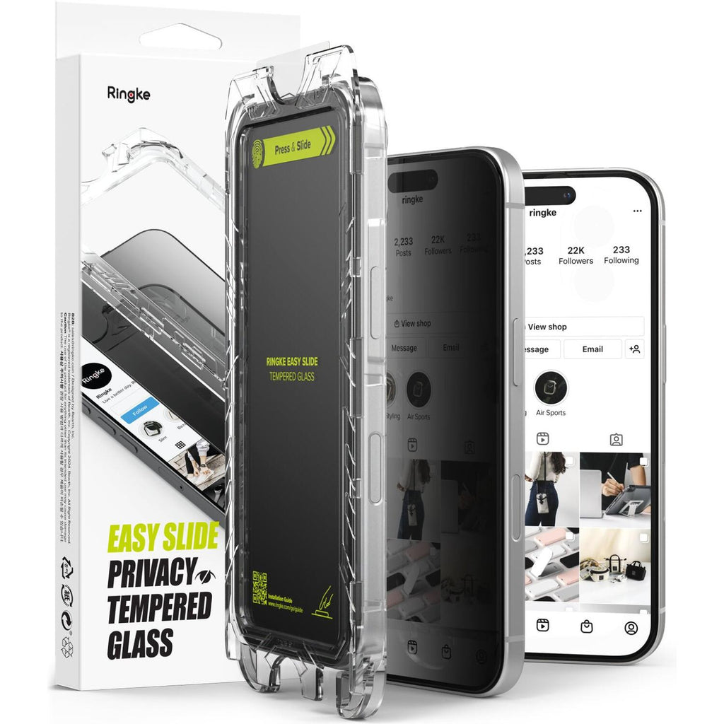 Tempered Glass iPhone 16 / 15 Ringke Easy Slide Privacy Full Face Αντιχαρακτικό Γυαλί Προστασίας Απορρήτου Οθόνης 2 Τεμάχια -
