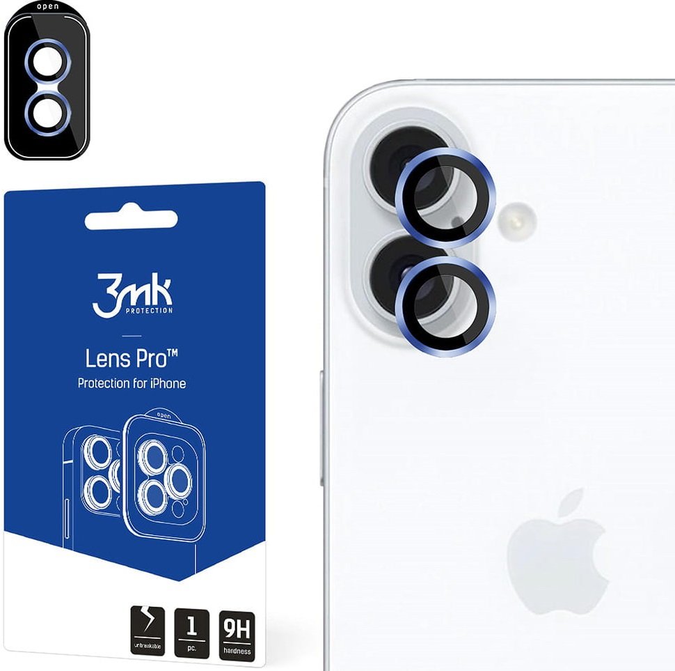 Tempered Glass iPhone 16 / 16 Plus 3MK Lens Protection Pro Αντιχαρακτικό Γυαλί Προστασίας για Φακό Κάμερας - Ocean Blue (5903