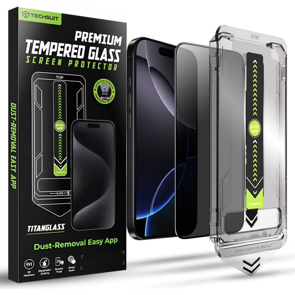 Tempered Glass iPhone 16 Pro Max Techsuit Privacy TitanGlass Full Cover Full Face Αντιχαρακτικό Γυαλί Προστασίας Απορρήτου Οθ