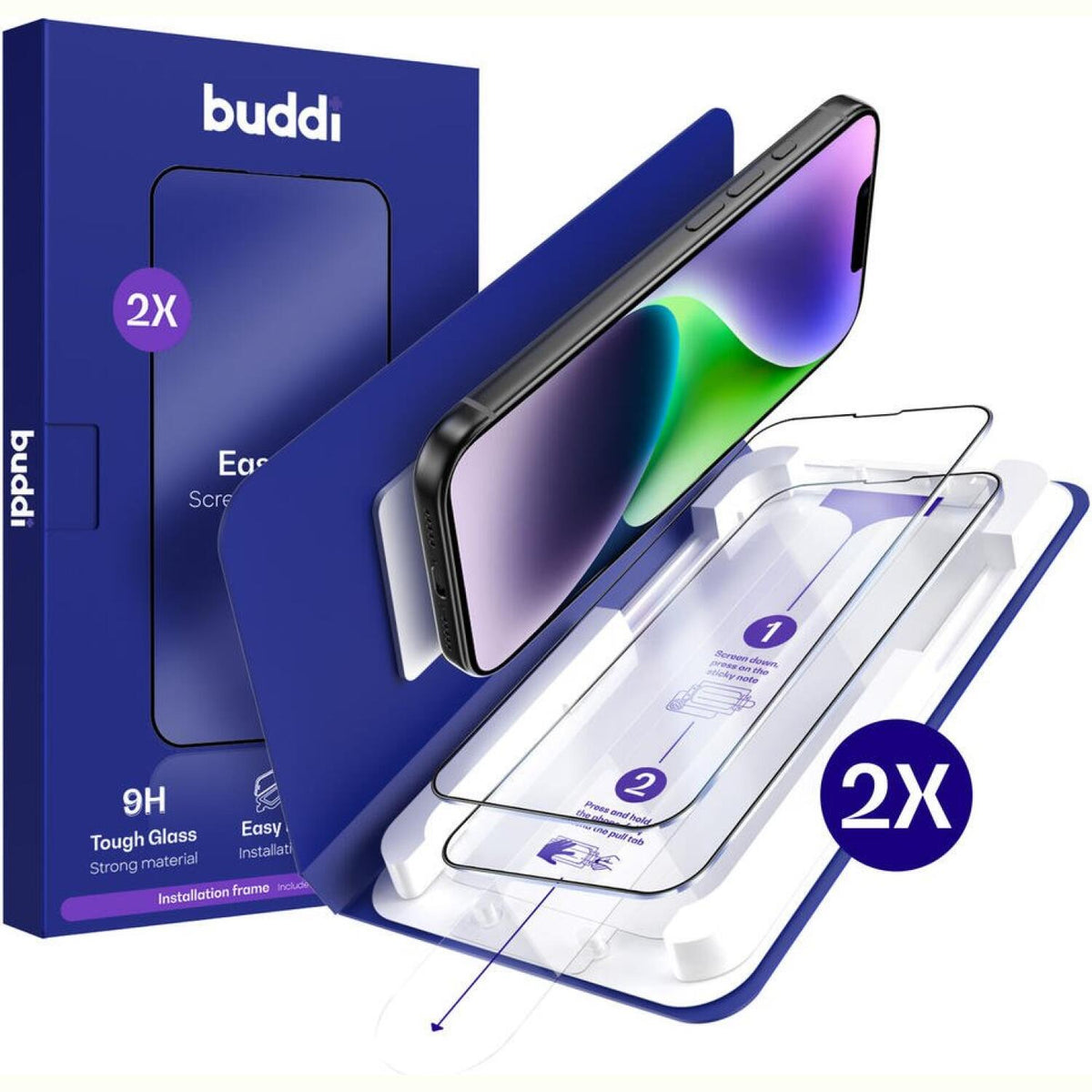 Tempered Glass iPhone 17e / 16e / 14 / 13 / 13 Pro Buddi Easy Fit Full Face Αντιχαρακτικό Γυαλί Προστασίας Οθόνης 2 Τεμάχια -