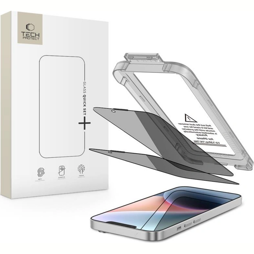 Tempered Glass iPhone 17e / 16e / 14 / 13 / 13 Pro Tech-Protect Quick Set Spy+ Privacy Full Face Αντιχαρακτικό Γυαλί Προστασί
