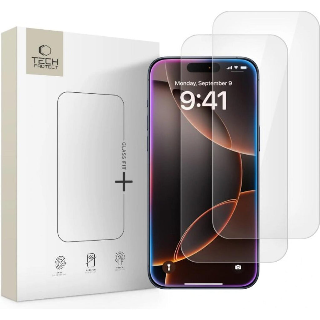 Tempered Glass iPhone 17 Pro Max / 16 Pro Max Tech-Protect Glass Fit+ Αντιχαρακτικό Γυαλί Προστασίας Οθόνης 2 Τεμάχια - Clear