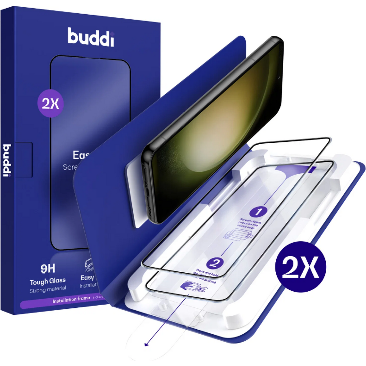 Tempered Glass Samsung Galaxy S23 / S22 Buddi Easy Fit Full Face Αντιχαρακτικό Γυαλί Προστασίας Οθόνης 2 Τεμάχια - Black (871