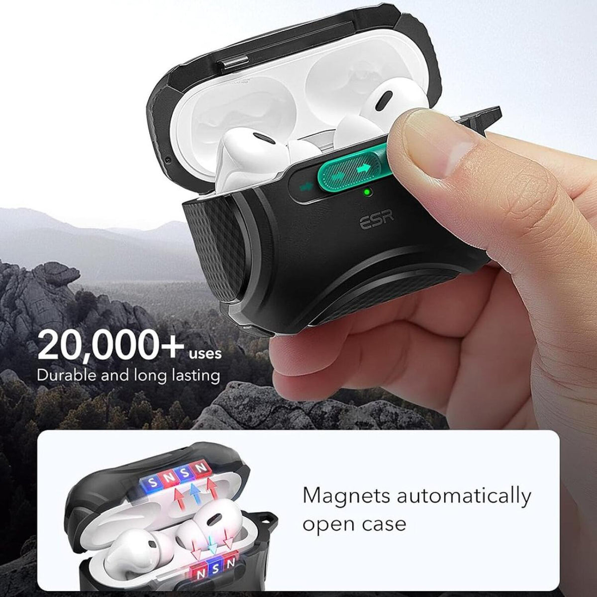 Θήκη AirPods Pro 2nd Gen / 1st Gen ESR Cyber FlickLock HaloLock Ανθεκτική με MagSafe - Black (4894240195239)