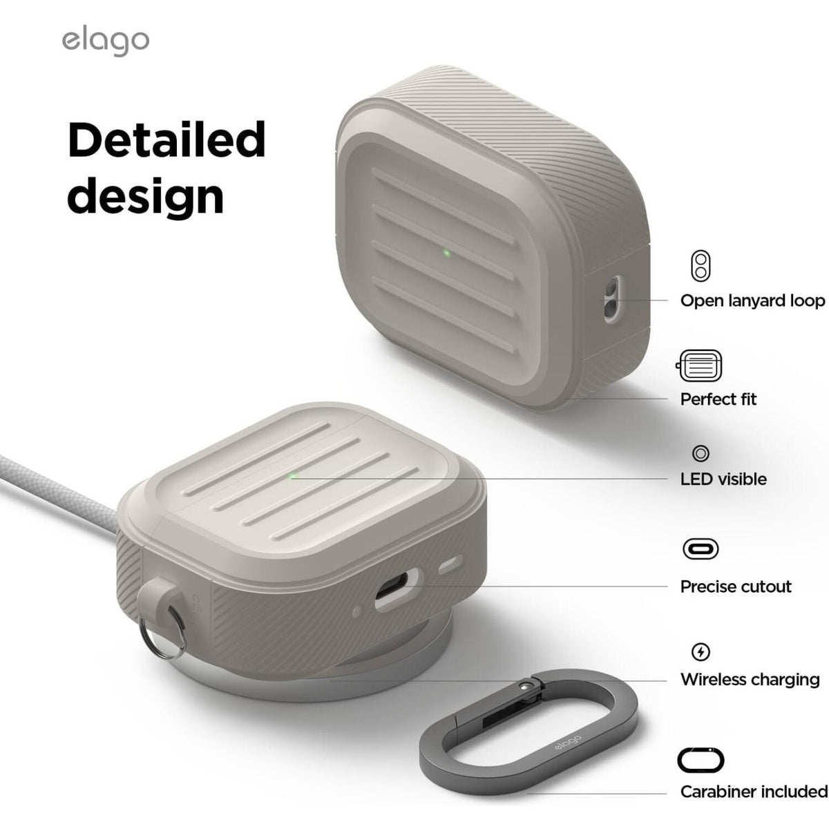 Θήκη AirPods Pro 3rd Gen Elago Armor Hang Case Σιλικόνης - Stone (EAPP3AM-HANG-ST)