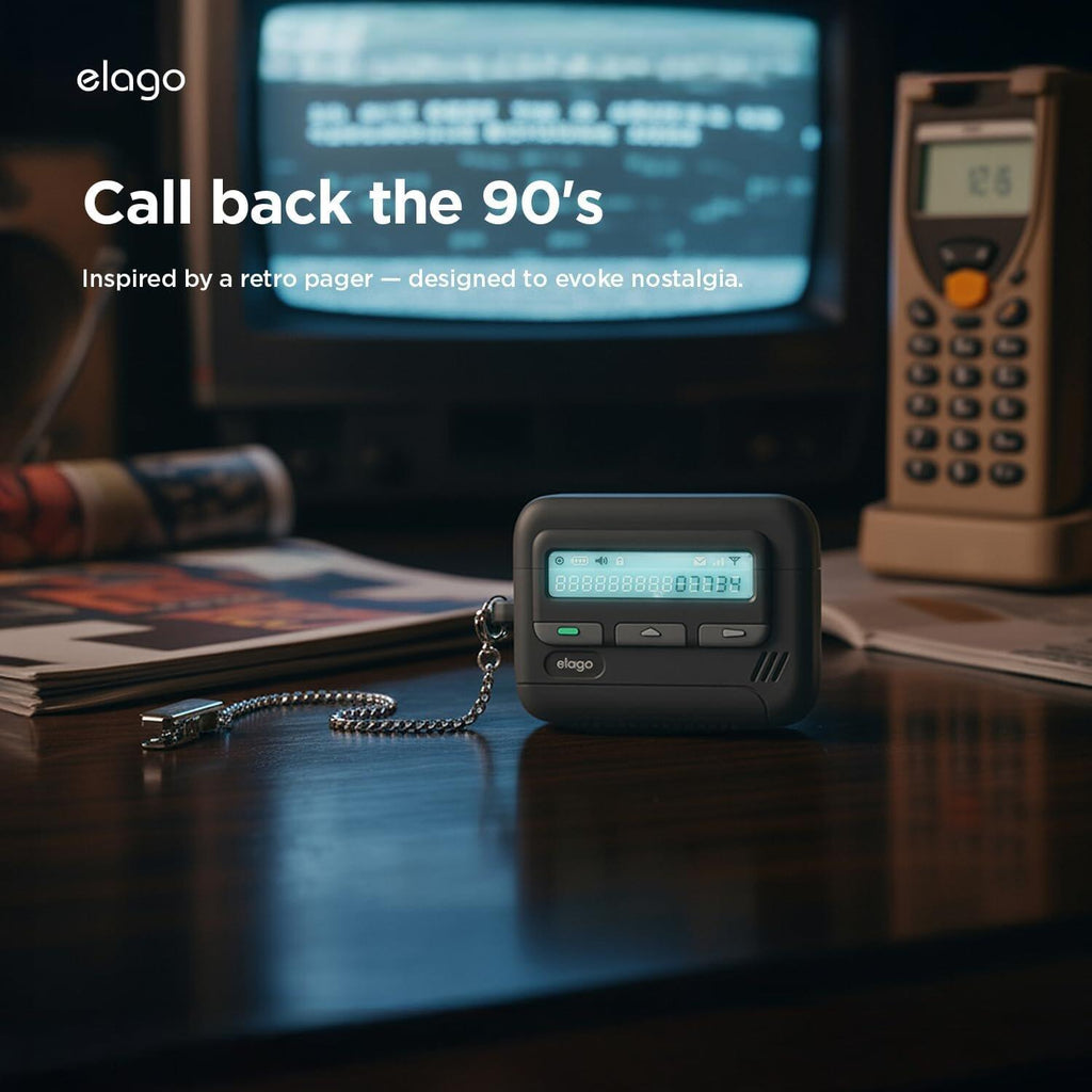 Θήκη AirPods Pro 3rd Gen Elago Pager Hang Case Σιλικόνης & Μεταλλικό Λουράκι με Κλιπ - Black (EAPP3PAGER-HANG-BK)