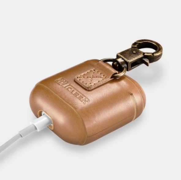 Θήκη Apple AirPods 2nd Gen / 1st Gen - iCarer Vintage Δερμάτινη με Γάντζο - Light Brown (IAP032-GG)