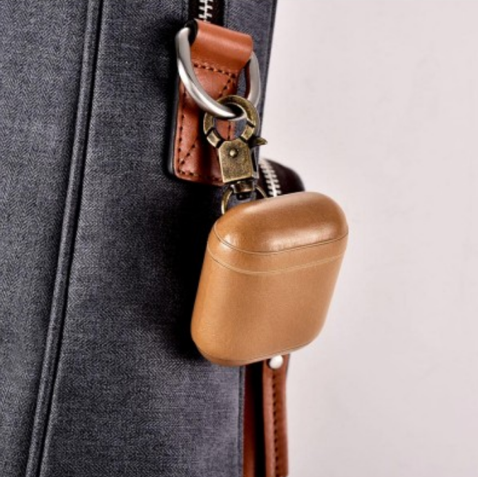 Θήκη Apple AirPods 2nd Gen / 1st Gen - iCarer Vintage Δερμάτινη με Γάντζο - Light Brown (IAP032-GG)