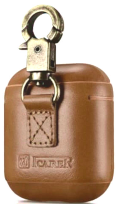 Θήκη Apple AirPods 2nd Gen / 1st Gen - iCarer Vintage Δερμάτινη με Γάντζο - Light Brown (IAP032-GG)
