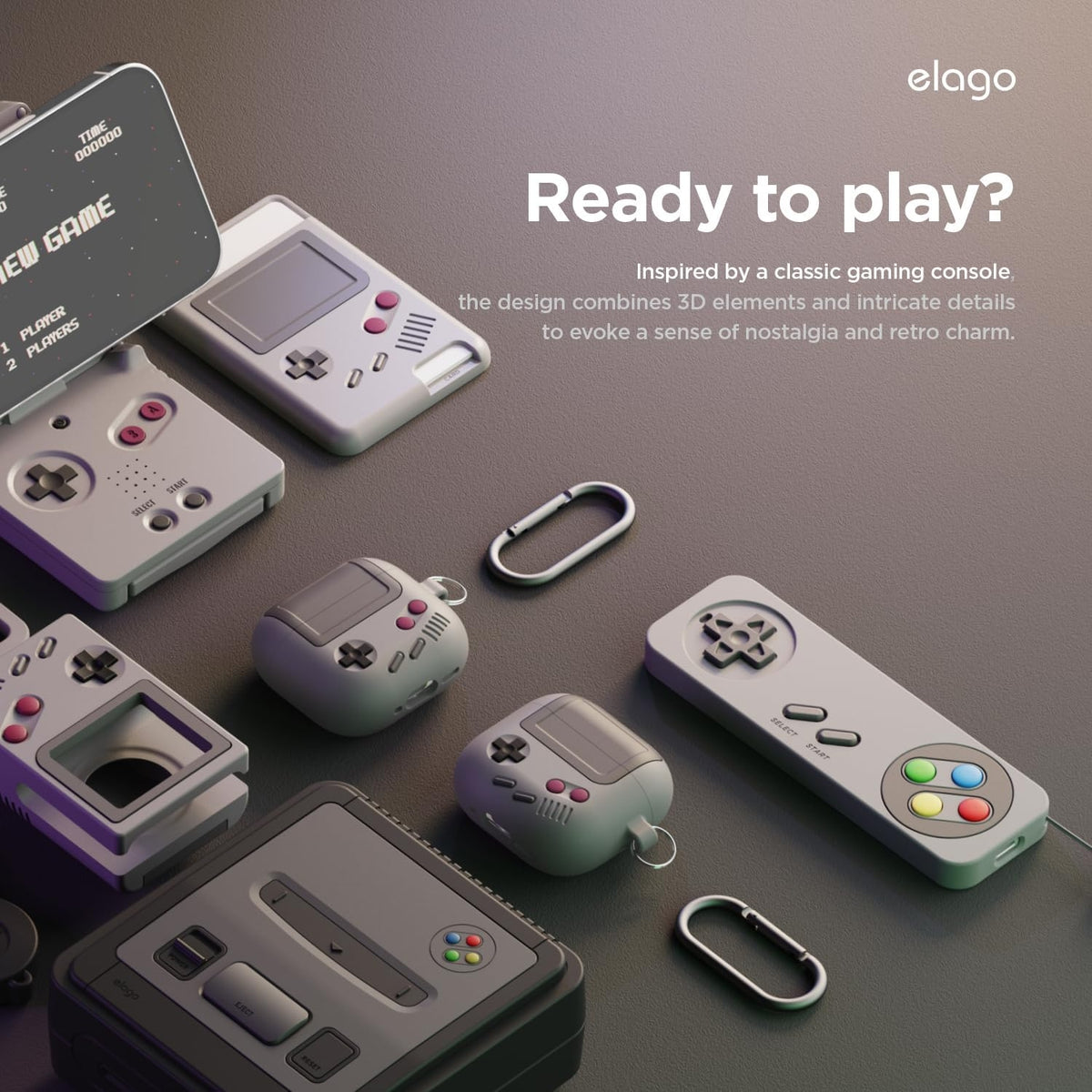 Θήκη Apple AirPods 5 / 4 - Elago AirPods Retro AW5 Hang Case Ρετρό Σιλικόνης - Light Grey (EAP4AW5-HANG-LGY)
