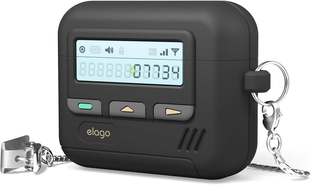 Θήκη Apple AirPods 4th Gen - Elago Pager Hang Case Σιλικόνης & Μεταλλικό Λουράκι με Κλιπ - Black (EAP4PAGER-HANG-BK)
