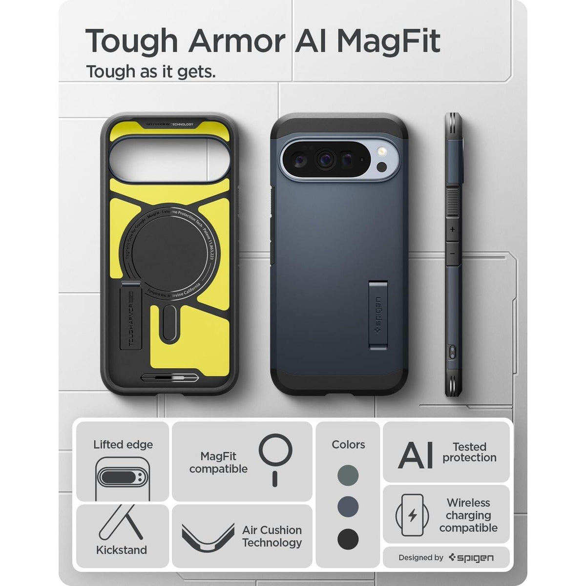 Θήκη Google Pixel 10 / 10 Pro Spigen Tough Armor AI MagFit Ανθεκτική με MagSafe Qi2 & KickStand - Metal Slate (ACS09706)