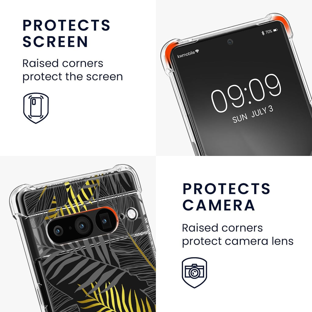Θήκη Google Pixel 7 Pro KWmobile Crystal TPU Necklace Διάφανη Σιλικόνης με Λουράκι Λαιμού - Palm Leaves / Yellow / Grey / Tra