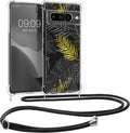 Θήκη Google Pixel 7 Pro KWmobile Crystal TPU Necklace Διάφανη Σιλικόνης με Λουράκι Λαιμού - Palm Leaves / Yellow / Grey / Tra