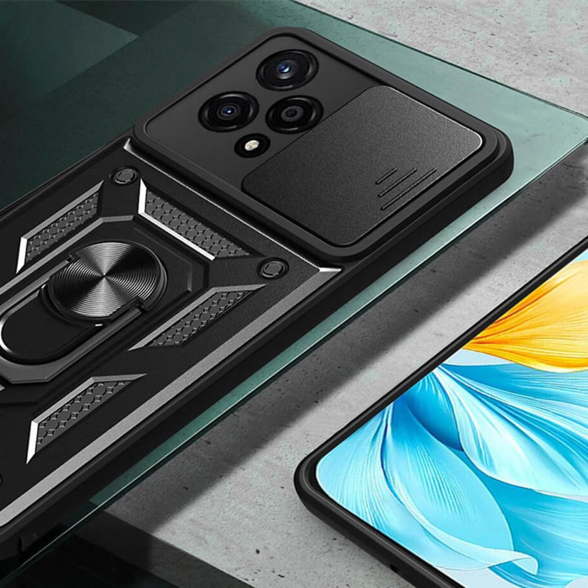 Θήκη Honor 200 Lite Techsuit CamShield Ανθεκτική με Κάλυμμα για την Κάμερα & Μεταλλικό Ring Holder - Black (5949419165847)