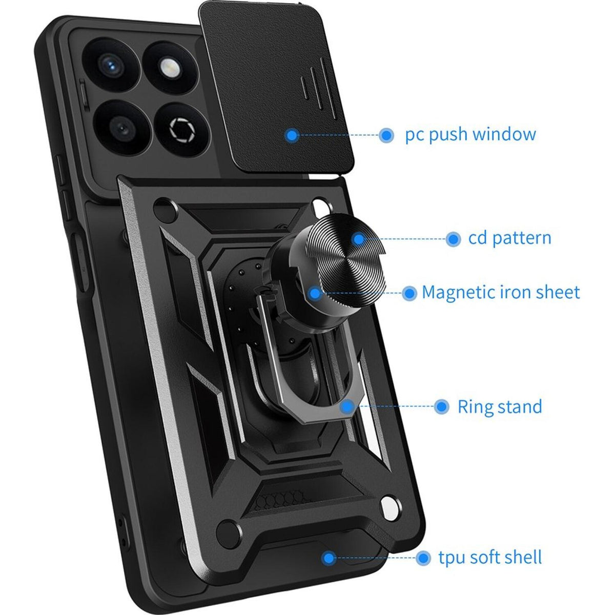 Θήκη Honor 200 Smart / X7c Techsuit CamShield Ανθεκτική με Κάλυμμα για την Κάμερα & Μεταλλικό Ring Holder - Black (5949419255
