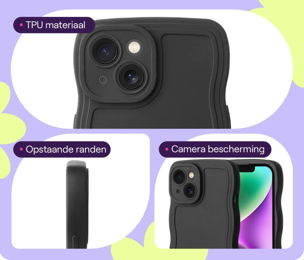 Θήκη iPhone 14 HappyCase Wavy Σιλικόνης - Black (8719246471520)