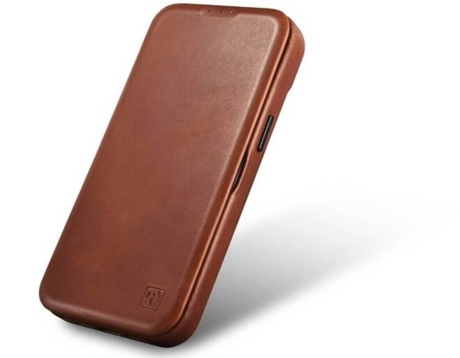 Θήκη iPhone 14 Pro Max iCarer Curved Edge Leather Folio with Magsafe Δερμάτινη Flip με MagSafe - Brown (KJI14220704-BN)