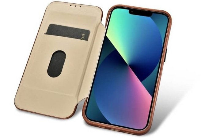 Θήκη iPhone 14 Pro Max iCarer Curved Edge Leather Folio with Magsafe Δερμάτινη Flip με MagSafe - Brown (KJI14220704-BN)