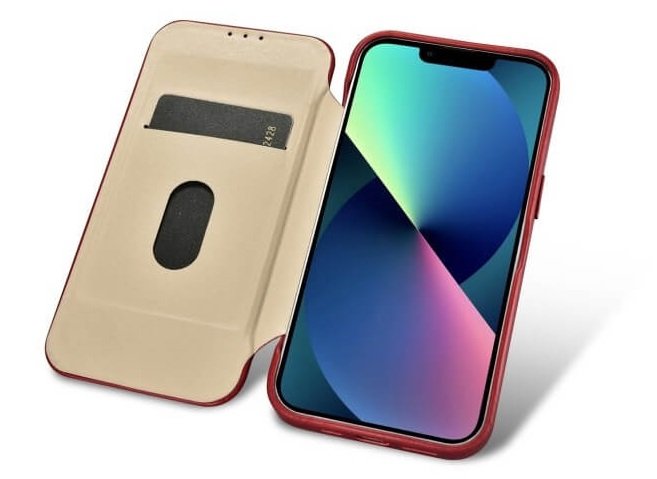 Θήκη iPhone 14 Pro Max iCarer Curved Edge Leather Folio with Magsafe Δερμάτινη Flip με MagSafe - Red (KJI14220704-RD)