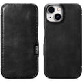 Θήκη iPhone 15 iCarer Vintage Series Side-Open Flip Σκληρή Δερμάτινη με MagSafe - Black (WMI15230613-BK)