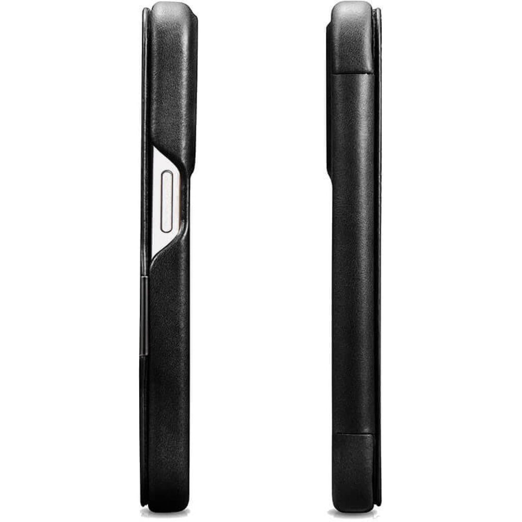 Θήκη iPhone 15 Pro iCarer Vintage Series Side-Open Flip Σκληρή Δερμάτινη με MagSafe - Black (WMI15230614-BK)