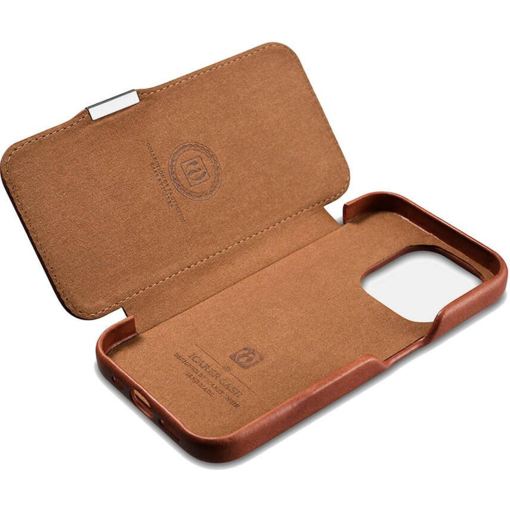 Θήκη iPhone 15 Pro iCarer Vintage Series Side-Open Flip Σκληρή Δερμάτινη με MagSafe - Retro Brown (WMI15230614-SN)