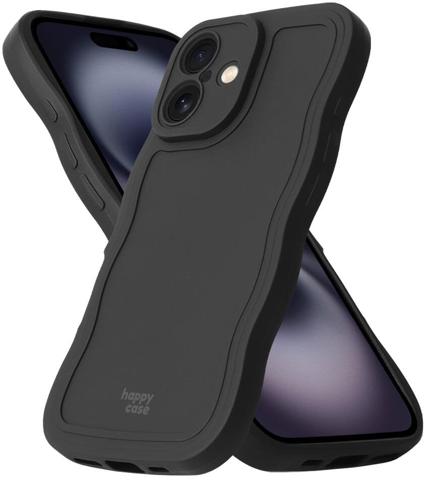 Θήκη iPhone 16 HappyCase Wavy Σιλικόνης - Black (8719246471568)