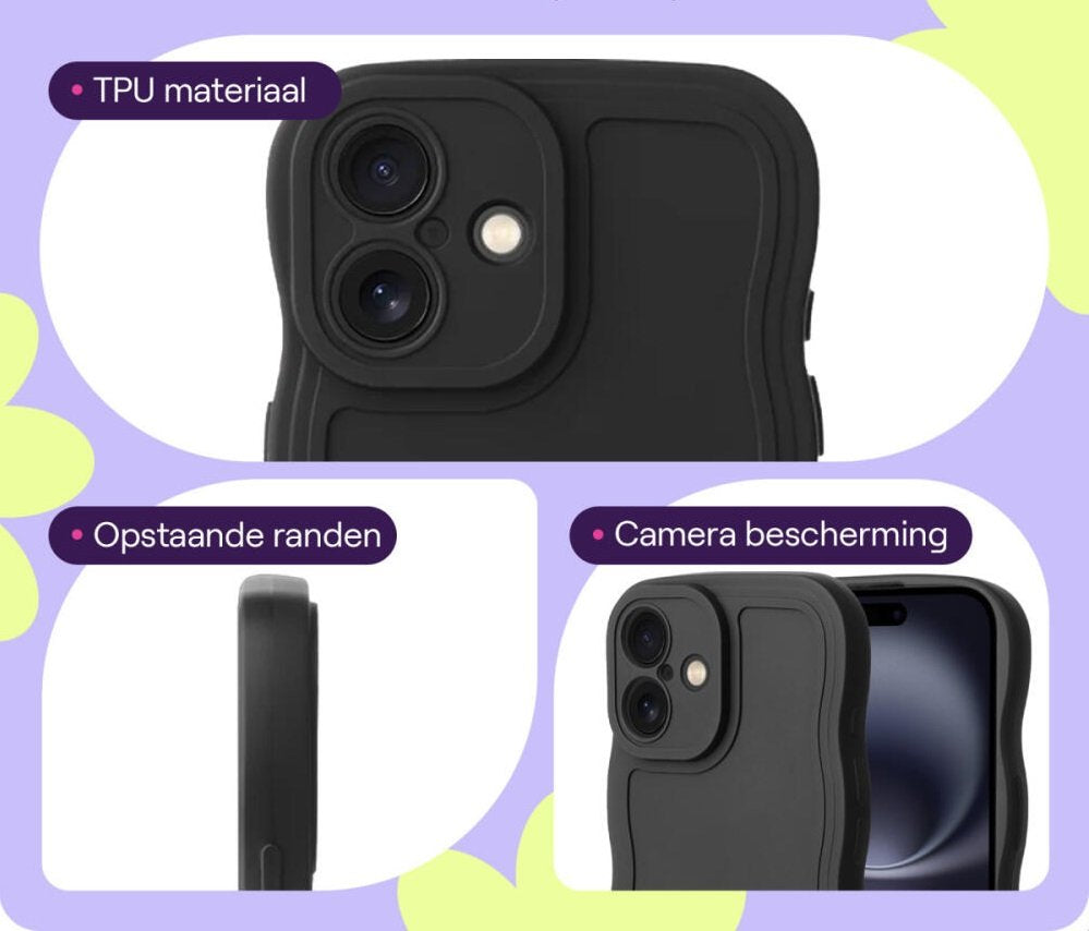Θήκη iPhone 16 HappyCase Wavy Σιλικόνης - Black (8719246471568)