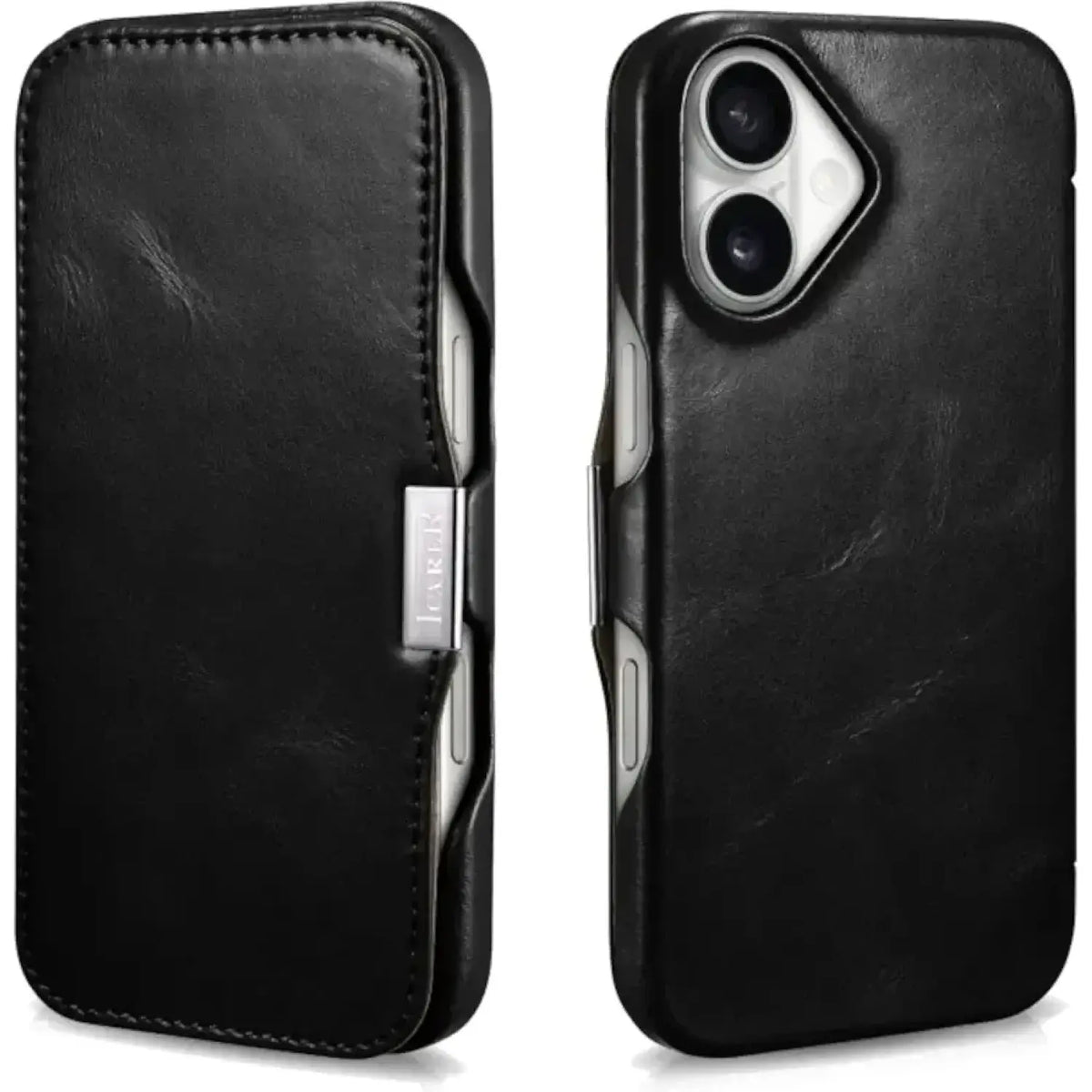 Θήκη iPhone 16 iCarer Vintage Series Side-Open Flip Σκληρή Δερμάτινη με MagSafe - Black (WMI16240713-BK)