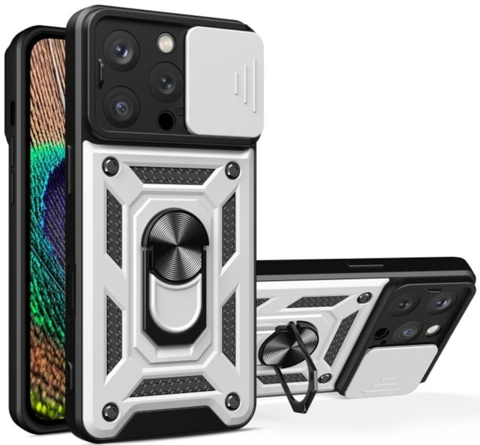 Θήκη iPhone 16 Pro Bodycell Armor Slide Ανθεκτική με Κάλυμμα για την Κάμερα & Μεταλλικό Ring Holder - Silver (5206015080067)