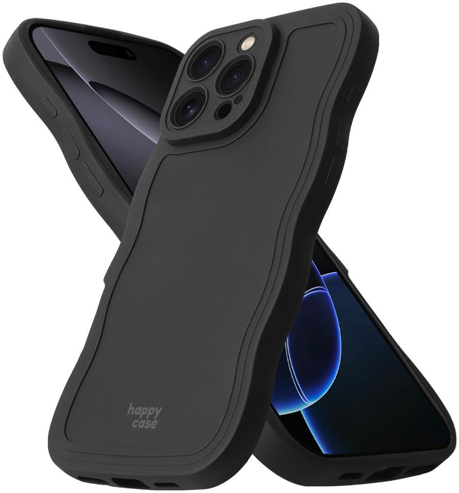 Θήκη iPhone 16 Pro HappyCase Wavy Σιλικόνης - Black (8719246471582)